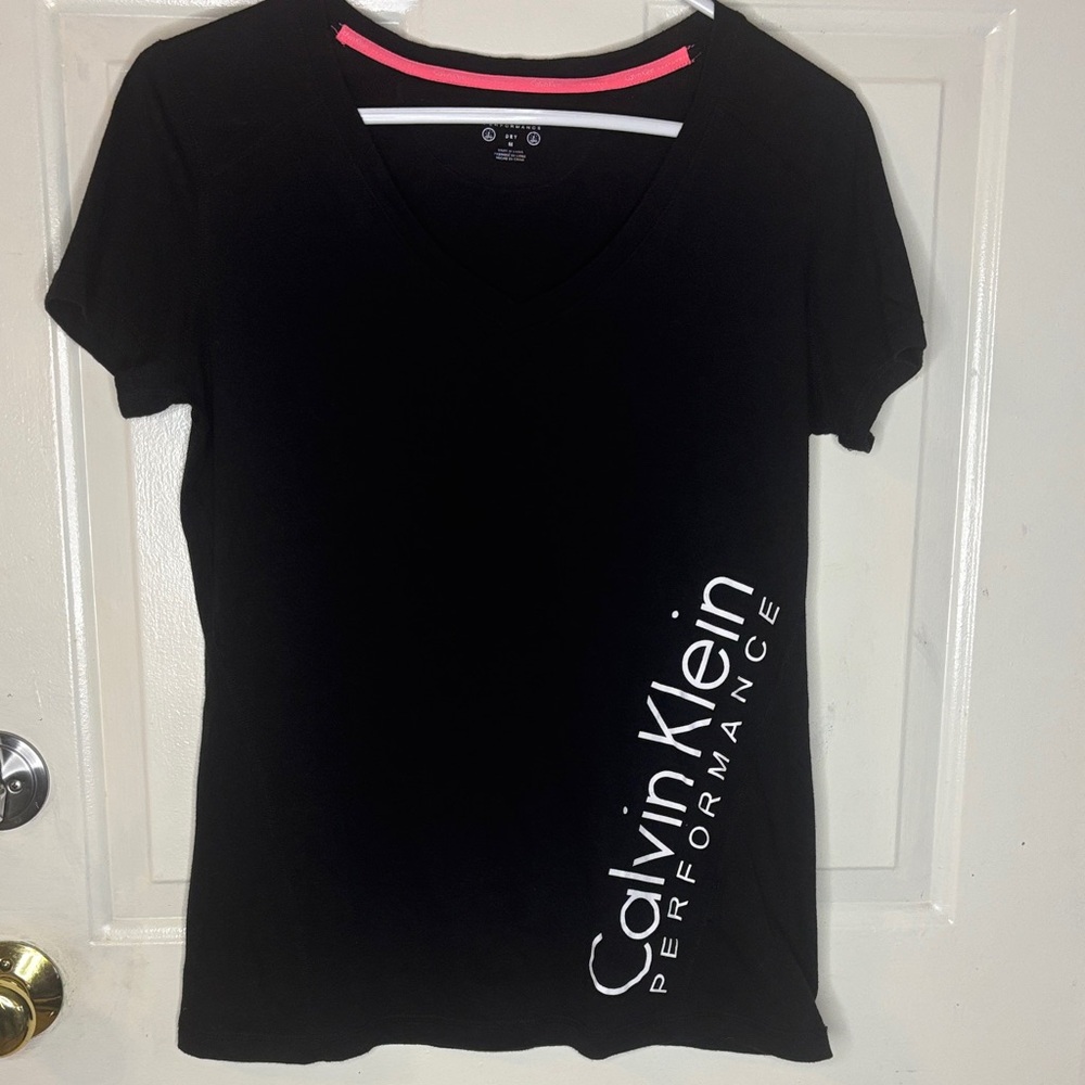 Calvin Klein Performance Black V-Neck Tee with White Logo